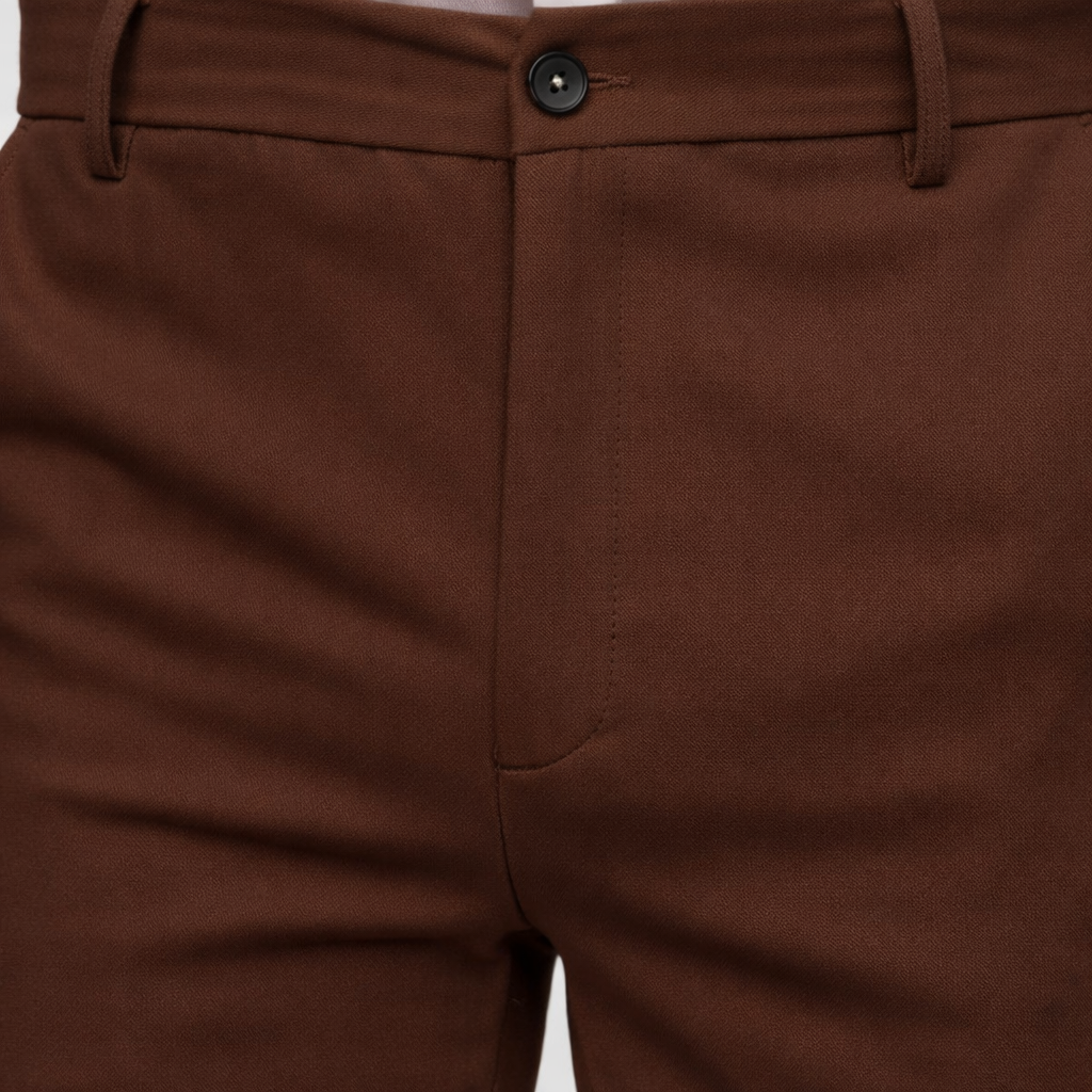 Chic Trouser Elastic Waistband Straight Fit Brown