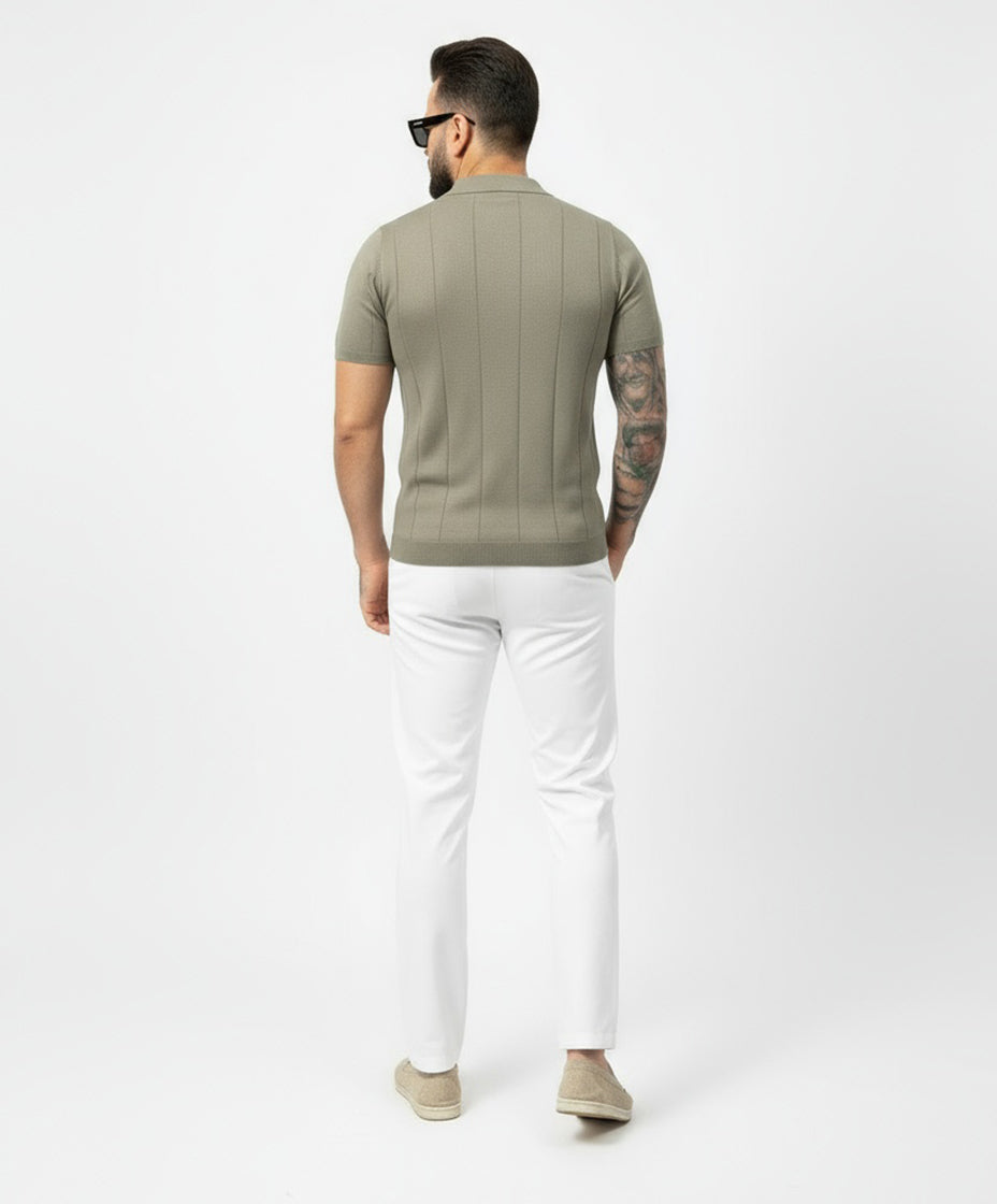 Buttonless knitwear polo short sleeve khaki green