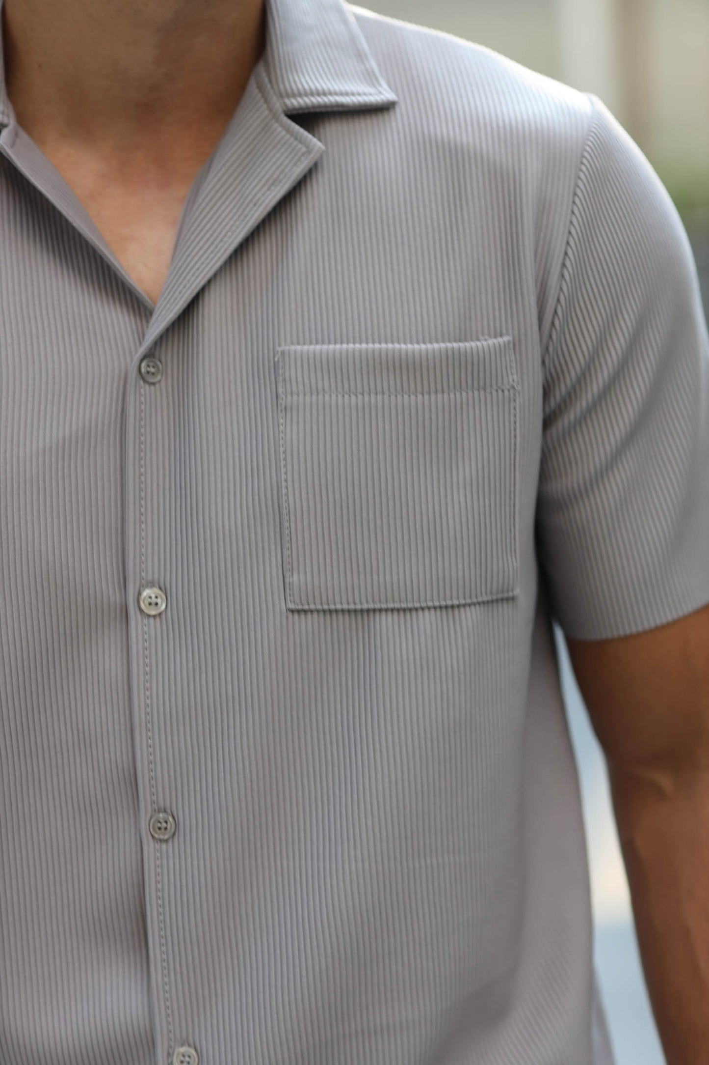 Two-Piece Rib Set Shirt & Short Light Grey