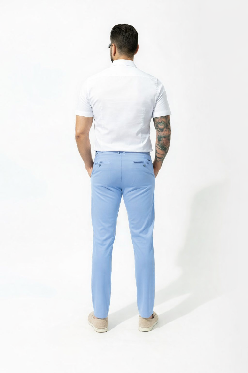 Chic Trouser Elastic Waistband Straight Fit Light Blue