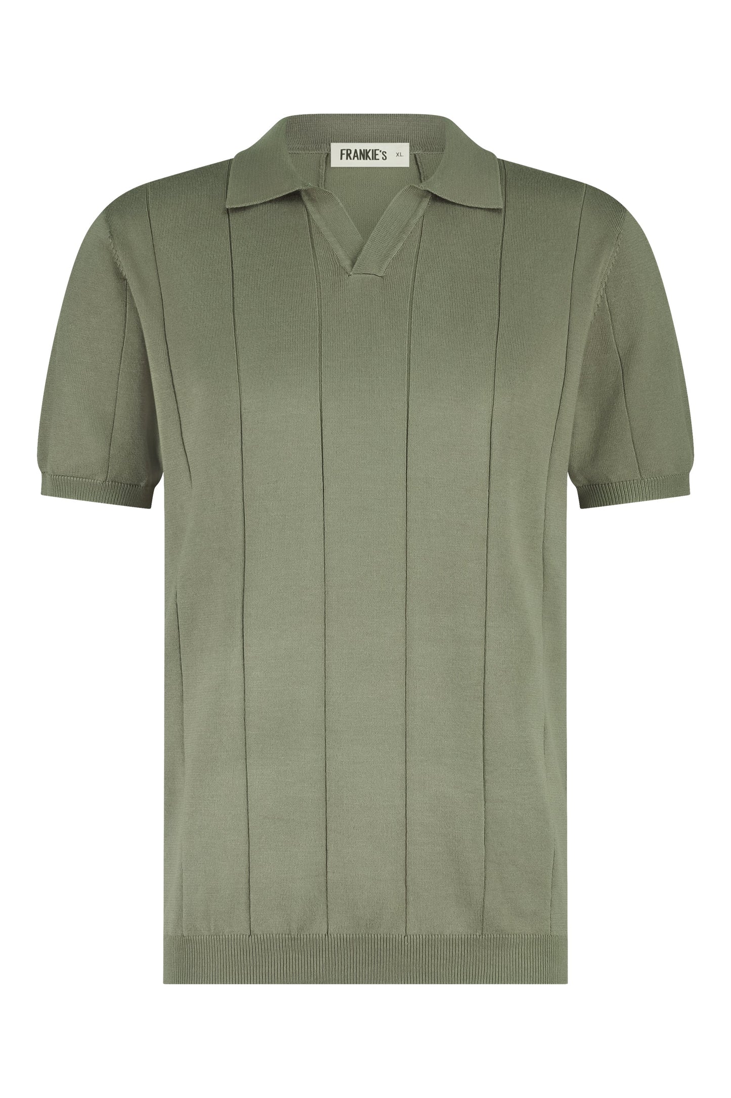 Buttonless knitwear polo short sleeve khaki green