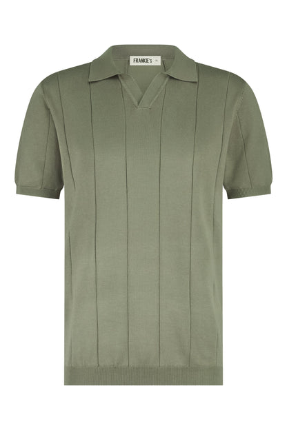 Buttonless knitwear polo short sleeve khaki green