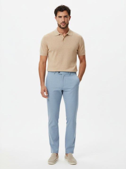 Chic Trouser Elastic Waistband Straight Fit Light Blue