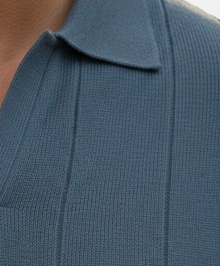 Buttonless knitwear polo short sleeve blue