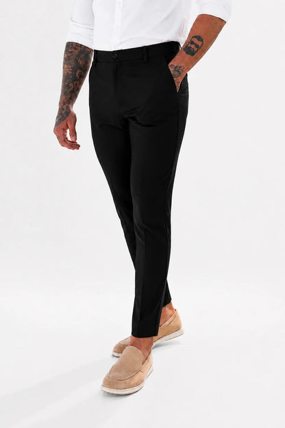 Chic Trouser Elastic Waistband Straight Fit Black
