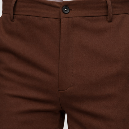 Chic Trouser Elastic Waistband Straight Fit Brown