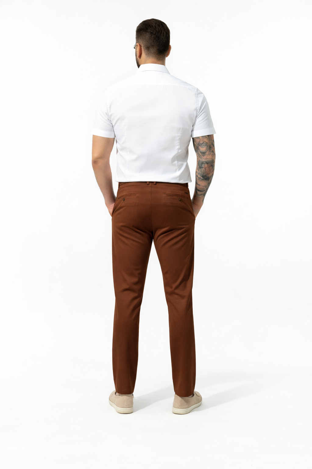 Chic Trouser Elastic Waistband Straight Fit Brown
