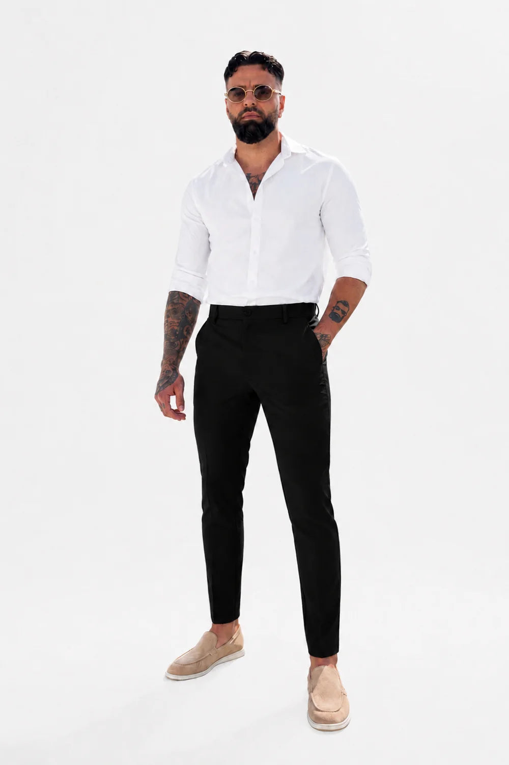 Chic Trouser Elastic Waistband Straight Fit Black