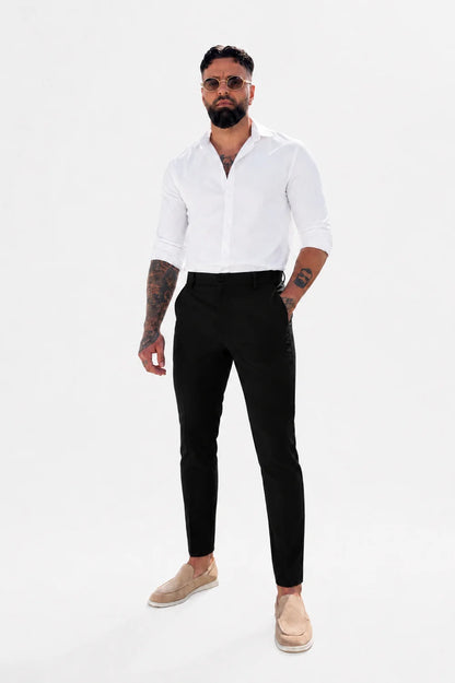 Chic Trouser Elastic Waistband Straight Fit Black