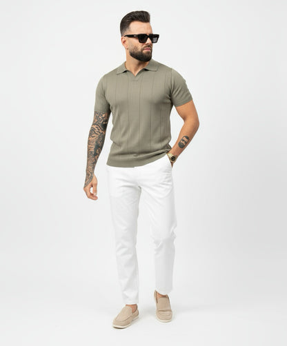 Buttonless knitwear polo short sleeve khaki green