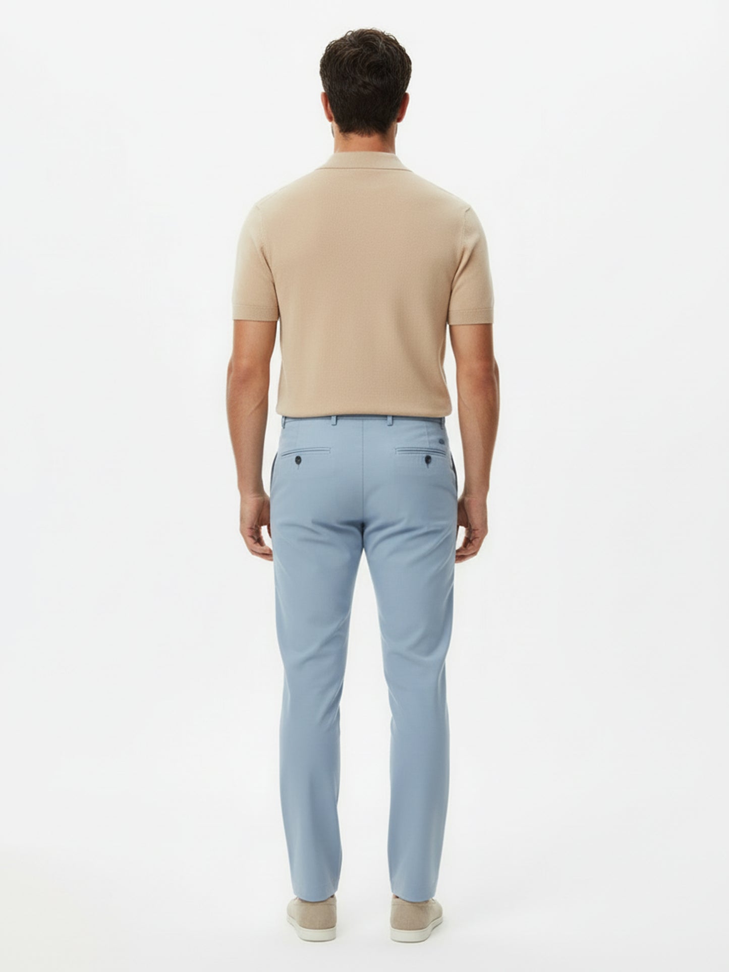 Chic Trouser Elastic Waistband Straight Fit Light Blue