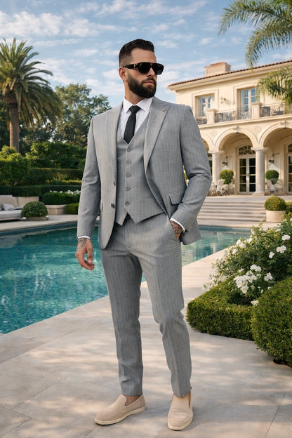 Three-Piece Suit Havana Pinstripe Grey