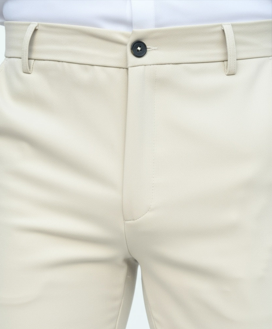 Chic Trouser Elastic Waistband Straight Fit Beige