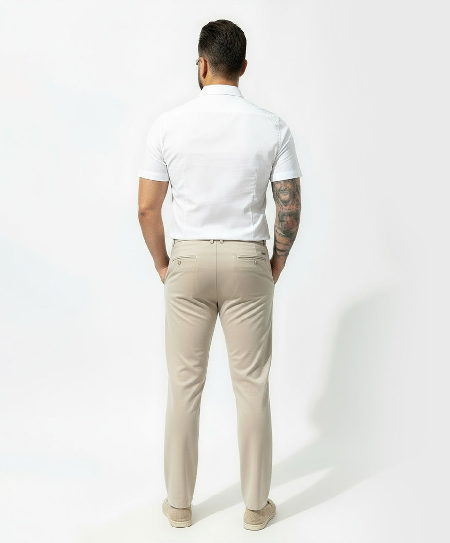 Chic Trouser Elastic Waistband Straight Fit Beige