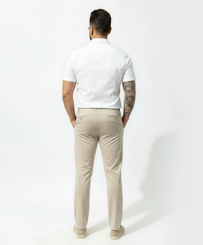 Chic Trouser Elastic Waistband Straight Fit Beige