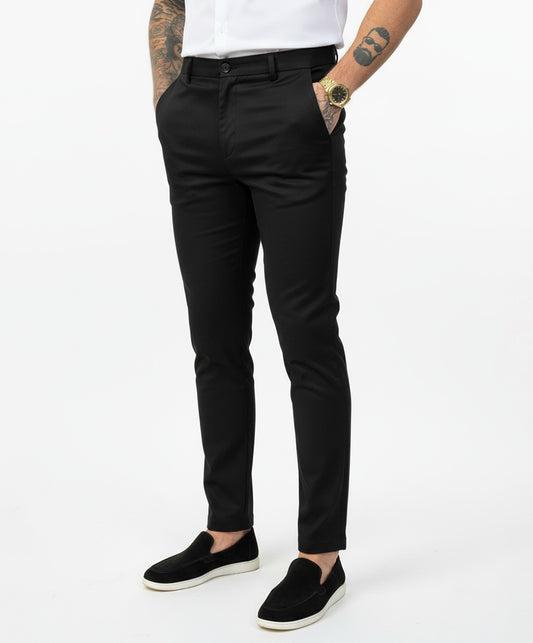 Chic Trouser Elastic Waistband Straight Fit Black