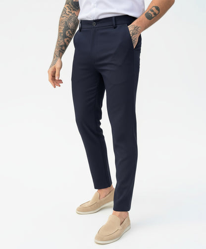 Chic Trouser Elastic Waistband Straight Fit Navy Blue