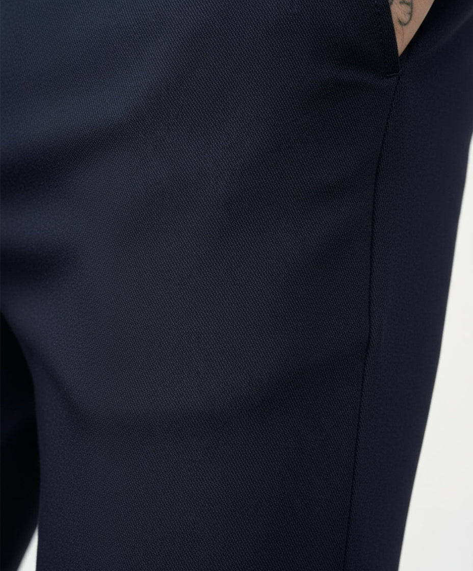 Chic Trouser Elastic Waistband Straight Fit Navy Blue