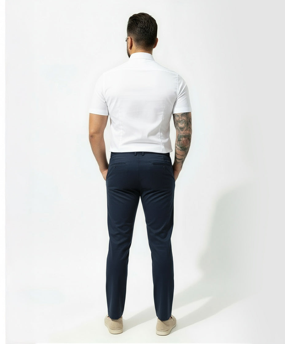 Chic Trouser Elastic Waistband Straight Fit Navy Blue