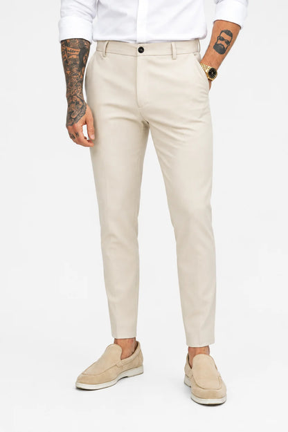 Chic Trouser Elastic Waistband Straight Fit Beige