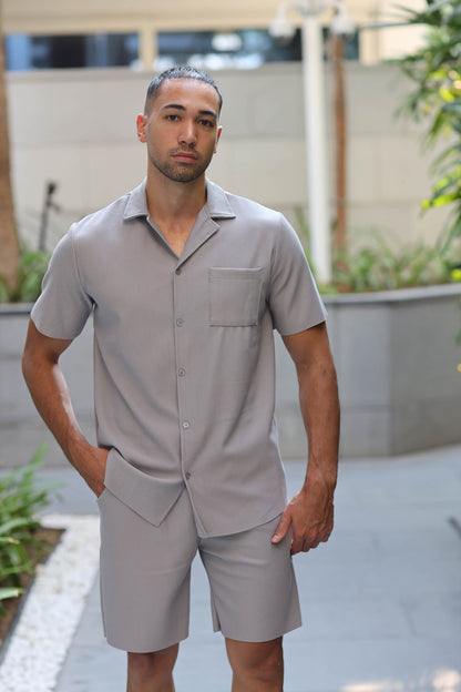 Two-Piece Rib Set Shirt & Short Light Grey