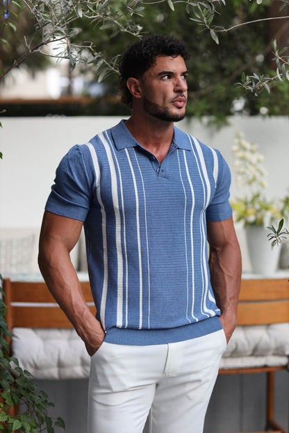 Polo Knitwear Short Sleeve Blue White