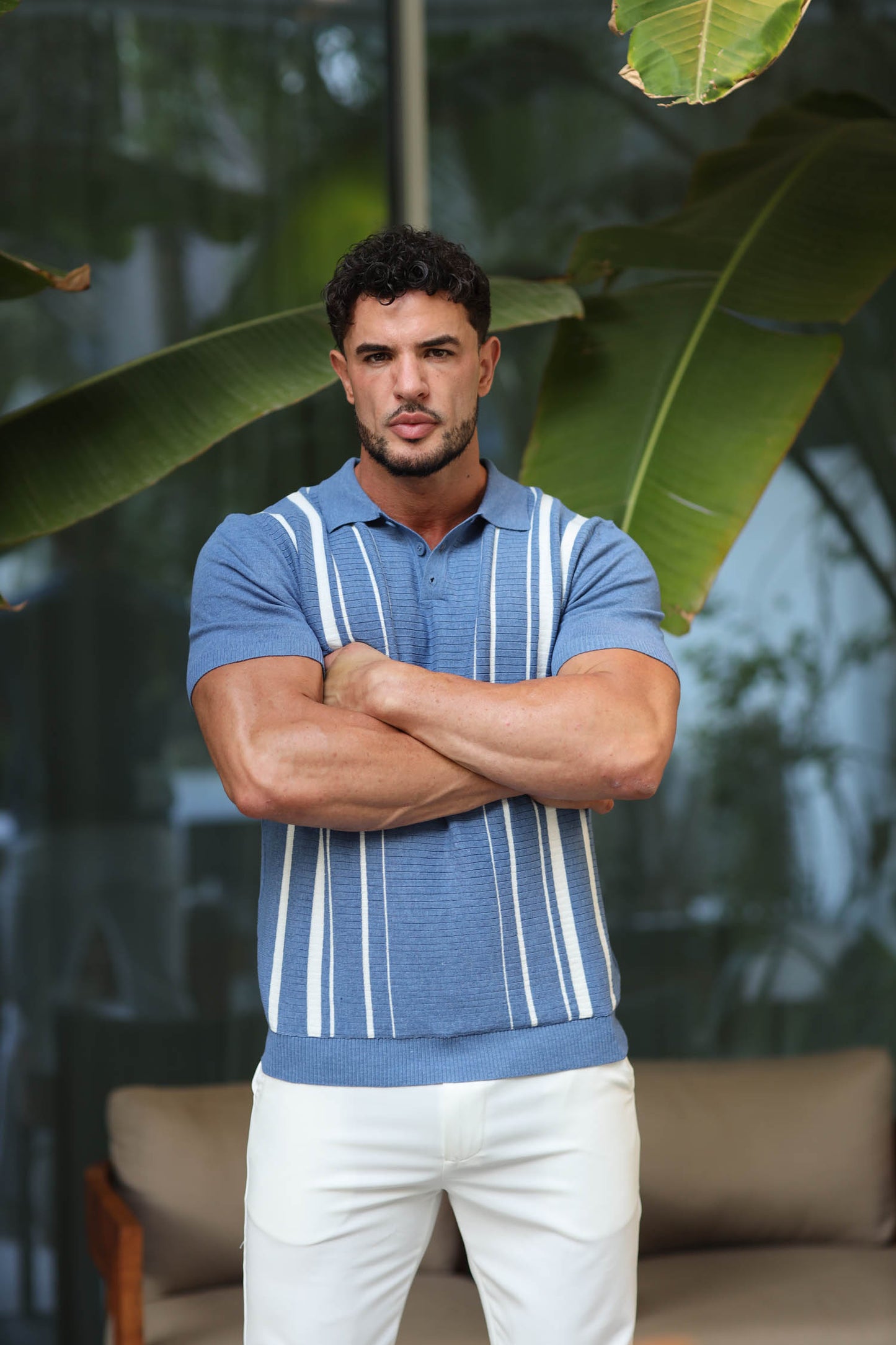 Polo Knitwear Short Sleeve Blue White