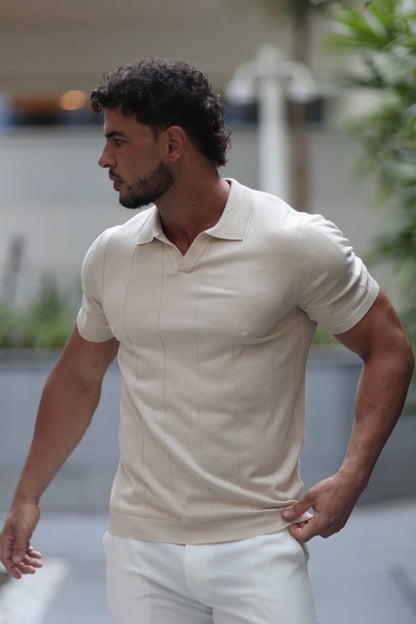 Buttonless knitwear polo short sleeve beige