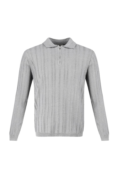 Ribbed Knit Polo Grey