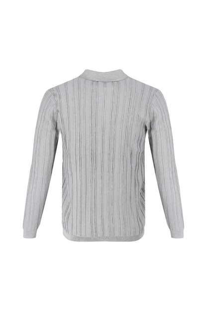 Ribbed Knit Polo Grey