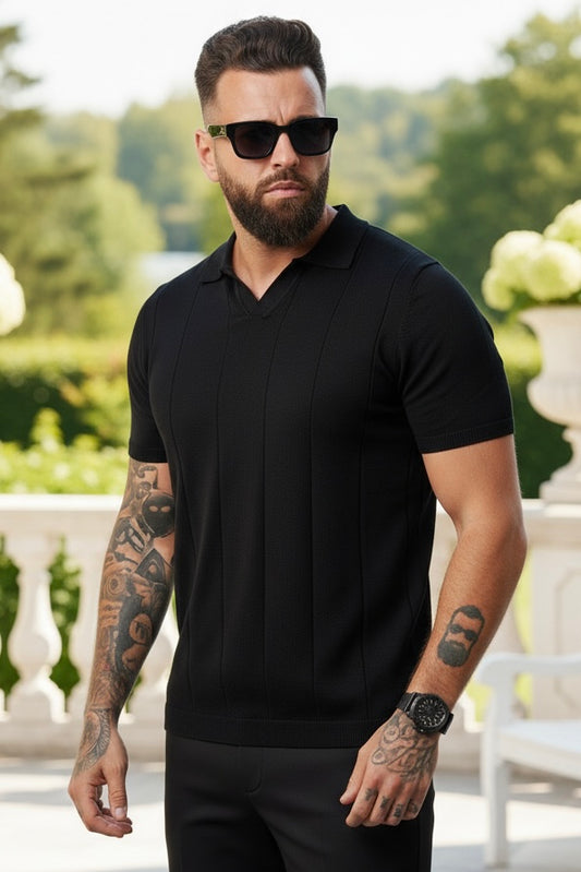 Buttonless knitwear polo short sleeve black