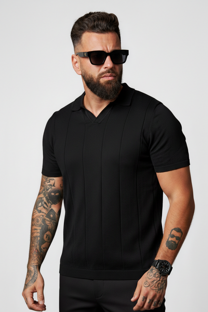 Buttonless knitwear polo short sleeve black