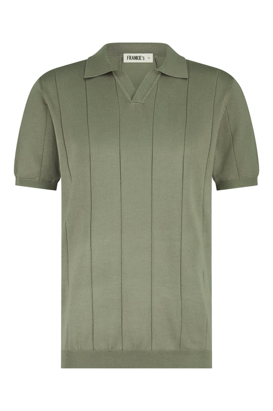 Buttonless knitwear polo short sleeve khaki green