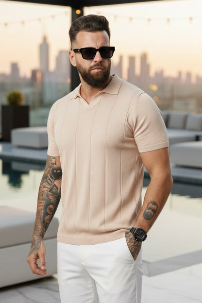 Buttonless knitwear polo short sleeve beige