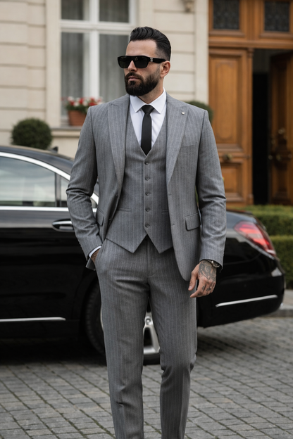 Three-Piece Suit Havana Pinstripe Grey