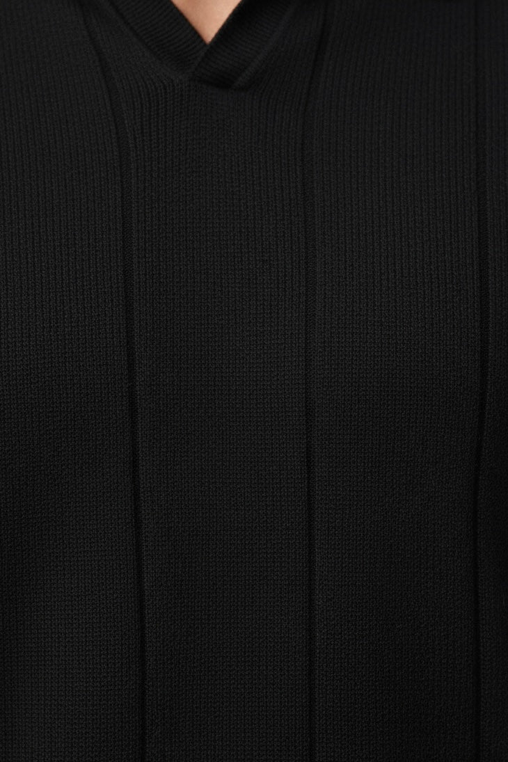 Buttonless knitwear polo short sleeve black