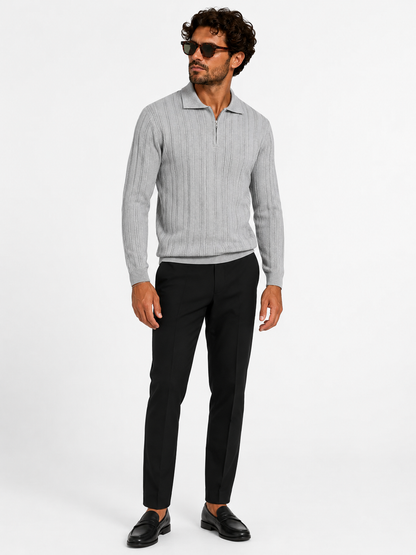 Ribbed Knit Polo Grey