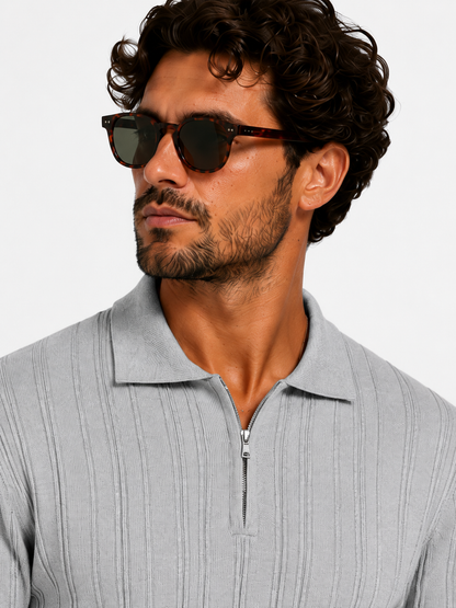 Ribbed Knit Polo Grey