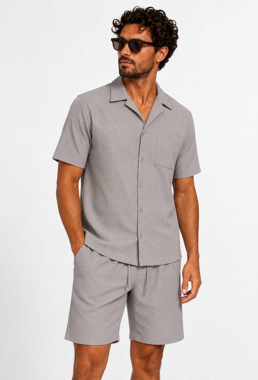Two-Piece Rib Set Shirt & Short Light Grey