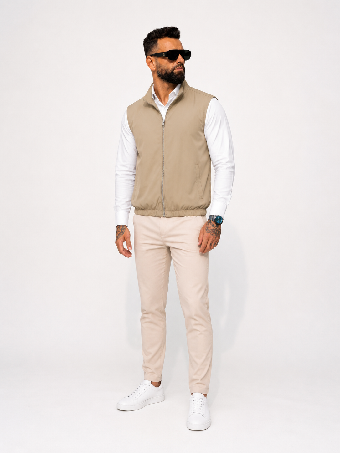 Reversible Bodywarmer Zipper Camel Beige