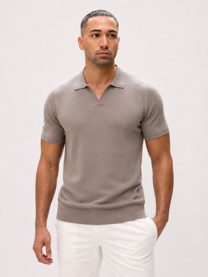 Buttonless Knitwear Polo Short Sleeve Brown