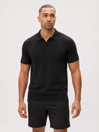 Buttonless knitwear polo short sleeve black
