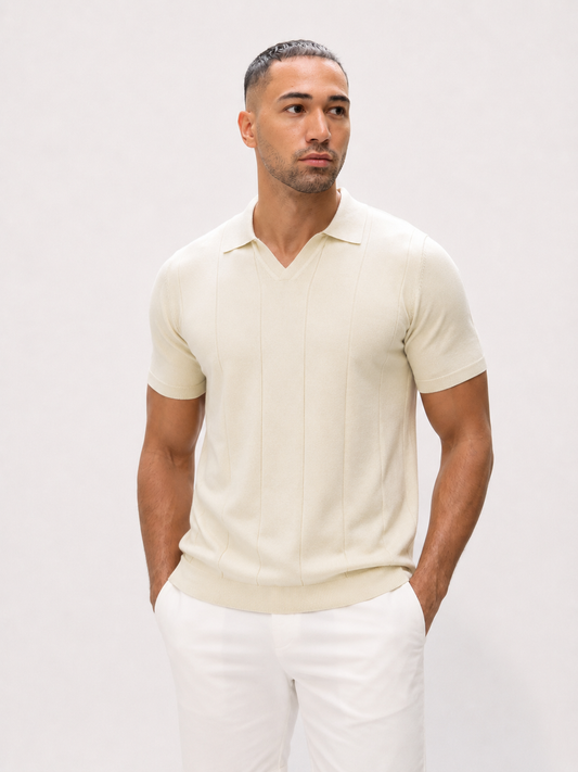 Buttonless knitwear polo short sleeve beige