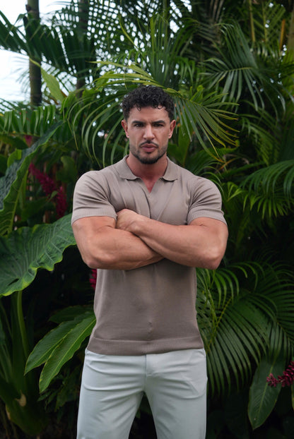 Buttonless Knitwear Polo Short Sleeve Brown