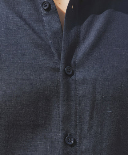 Linen Shirt Long Sleeve Navy Blue