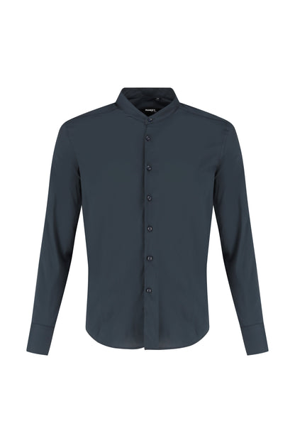 Shirt Mandarin Collar Navy Blue