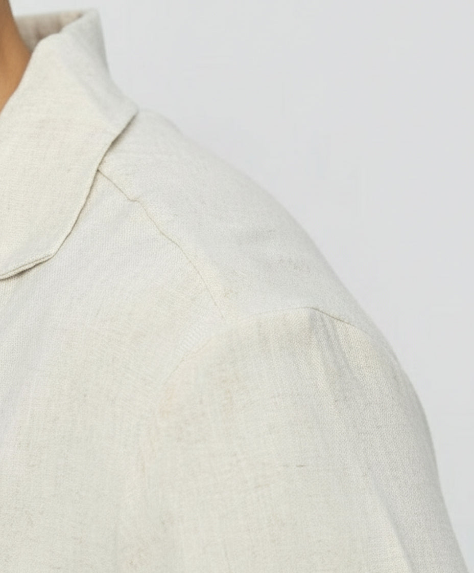 Two-Piece Set Linen Shirt Short Sleeve & Trouser Light Beige