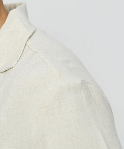 Two-Piece Set Linen Shirt Short Sleeve & Trouser Light Beige