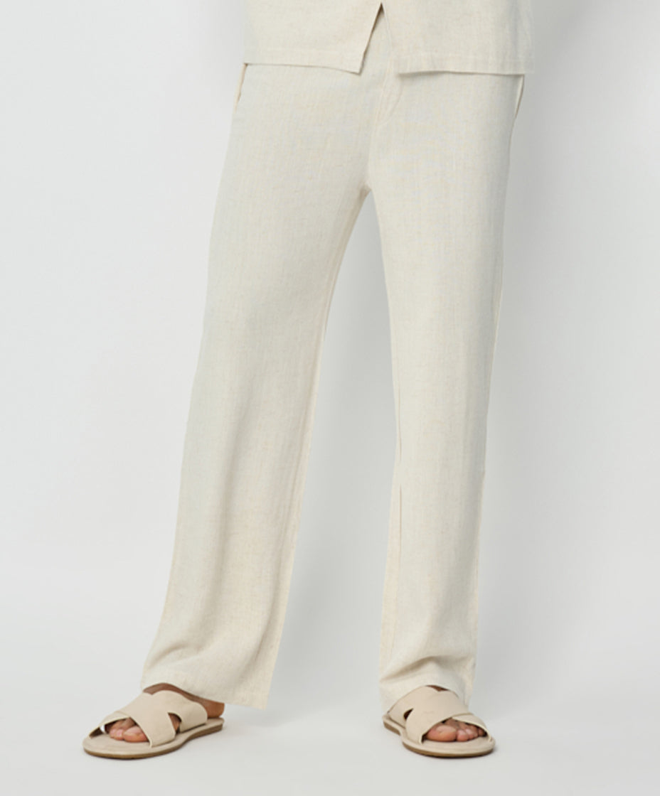 Two-Piece Set Linen Shirt Short Sleeve & Trouser Light Beige