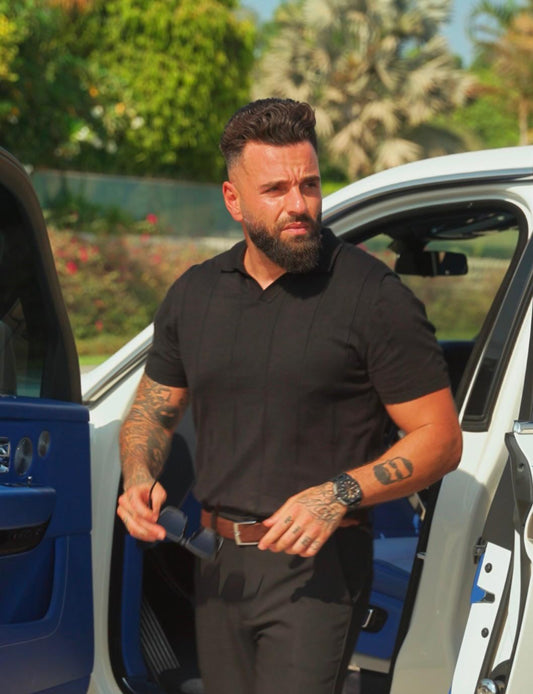 Buttonless knitwear polo short sleeve black